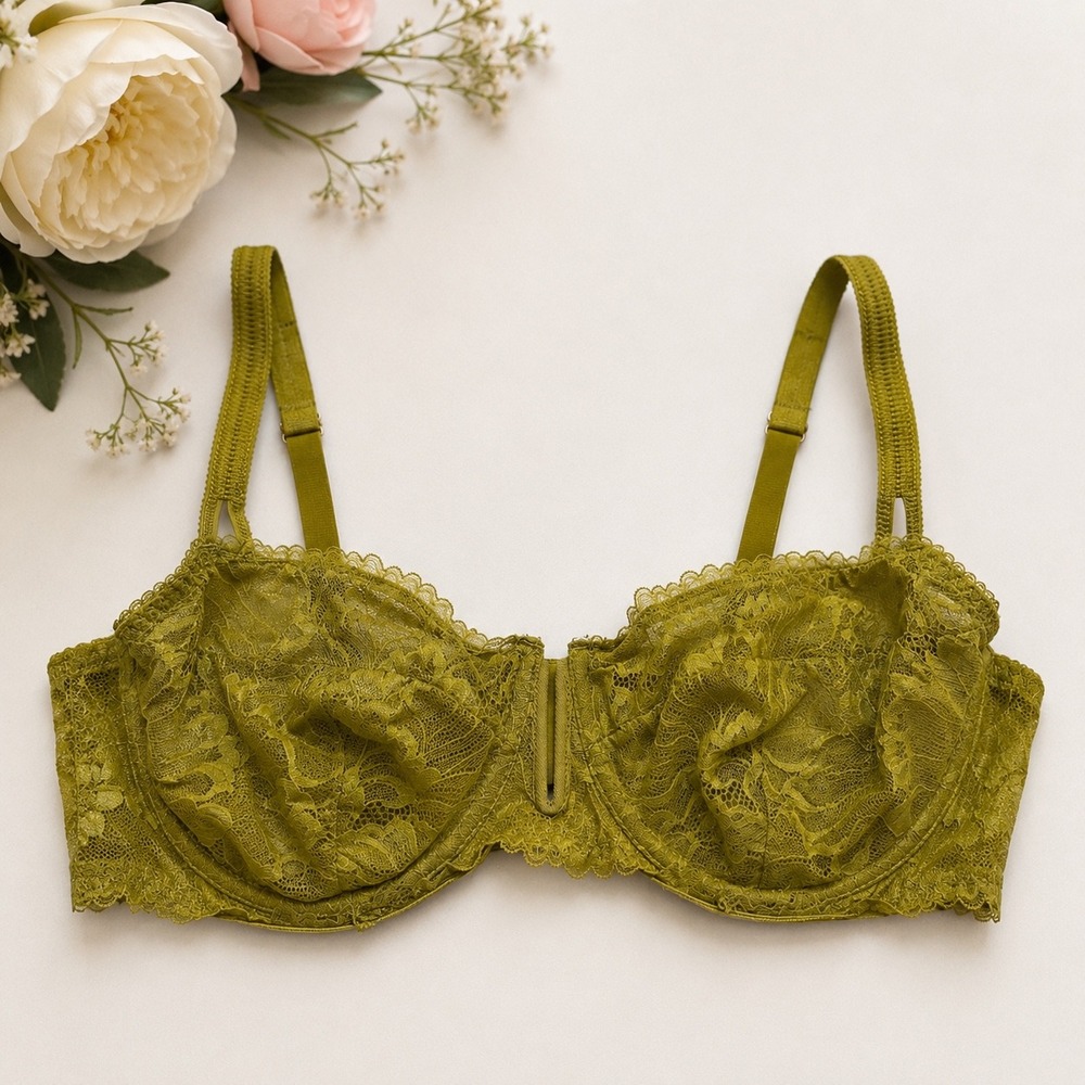 Auden 36DD Olive Green Floral Lace Underwire Balconette Bra Romantic Cottagecore